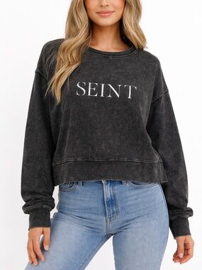 Seint Grunge Black Stone Washed Baggy Sweatshirt